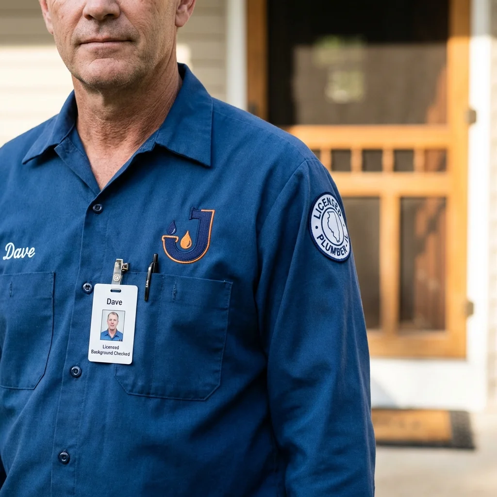 Licensed plumber showing ID badge in Maysville, MO