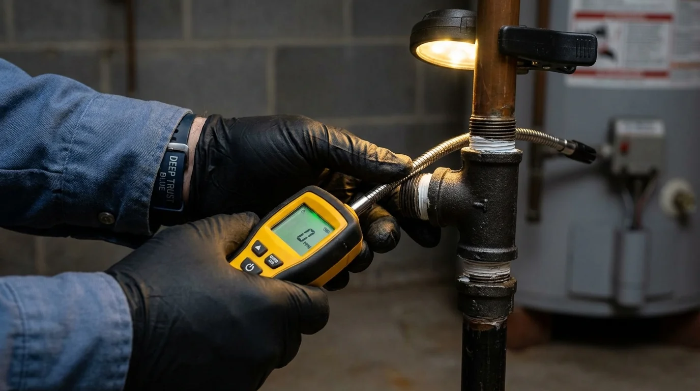 Gas leak detection with electronic sniffer by Johns Plumbing LLC in Maysville